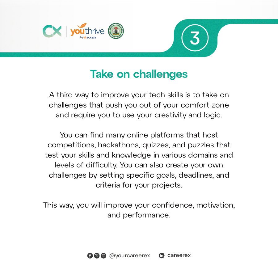 yourcareerex's tweet photo. Remember, improving tech skills takes time and practice. Stay curious, persistent, and patient, and you’ll become a tech whiz in no time!
#accessbank #youthrive #careerexinternship #elitepath #tech #yourcareerex #techblogger https://t.co/4hewBVY7tB