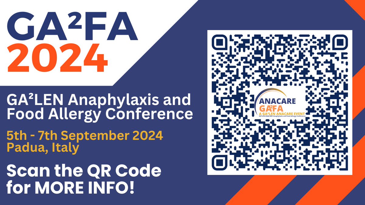 WE ARE APPROACHING GA²FA!

Official website: ga2len-gafa.eu to register and learn more about the event.  

Spotlight on Anaphylaxis - Thinking (INSIDE) The Box  

Save the Date:  Date: 5th-7th September 2024 Location: PCC Padua, Italy