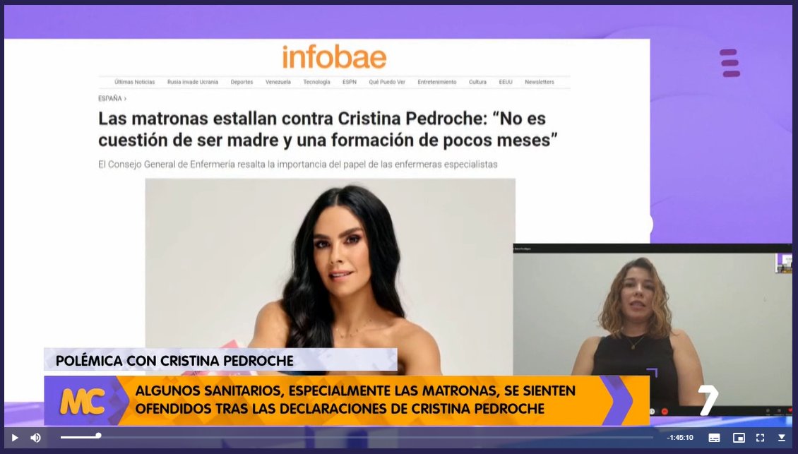 coemur's tweet photo. La matrona Esther Baeza explica en "Murcia Conecta" de @la7tele el peligro que hay en las declaraciones de Cristina Pedroche: "El hecho de que hagas un curso no te convierte en matrona".
https://t.co/dF07GJ5VFS https://t.co/Ycwpl36Rcm
