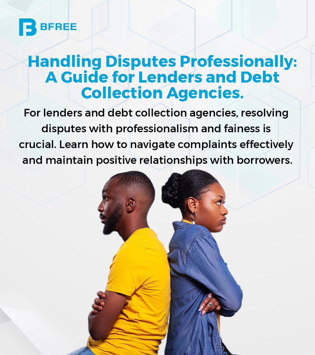 bfree_global's tweet photo. 💡 Professionalism in dispute resolution is key to maintaining trust and achieving business goals. Discover our guide for lenders and debt collection agencies on handling disputes effectively and fostering positive borrower relationships.🤝
#BFREE #Professionalism #LenderTips https://t.co/OxkQd80JWR