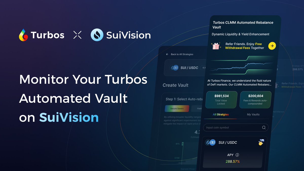 Automated Vault on <a href="/Turbos_finance/">Turbos Finance</a> is now fully supported on SuiVision.xyz.

This newly support enhances the integrity and transparency of users' asset management on <a href="/SuiNetwork/">Sui</a>.

#sui #vault