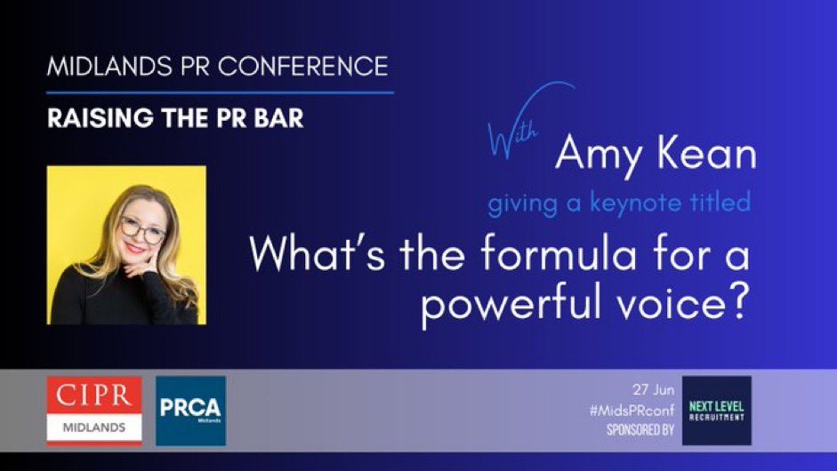 Welcome to our first #MidsPRConf keynote speaker <a href="/keano81/">Amy Charlotte Kean</a> Diving into the power of our voice and making impact. In our day job we help clients to use their voice, but it’s time to take a moment reflect on what we can all do stand out, make impact and raise the bar as PR pros