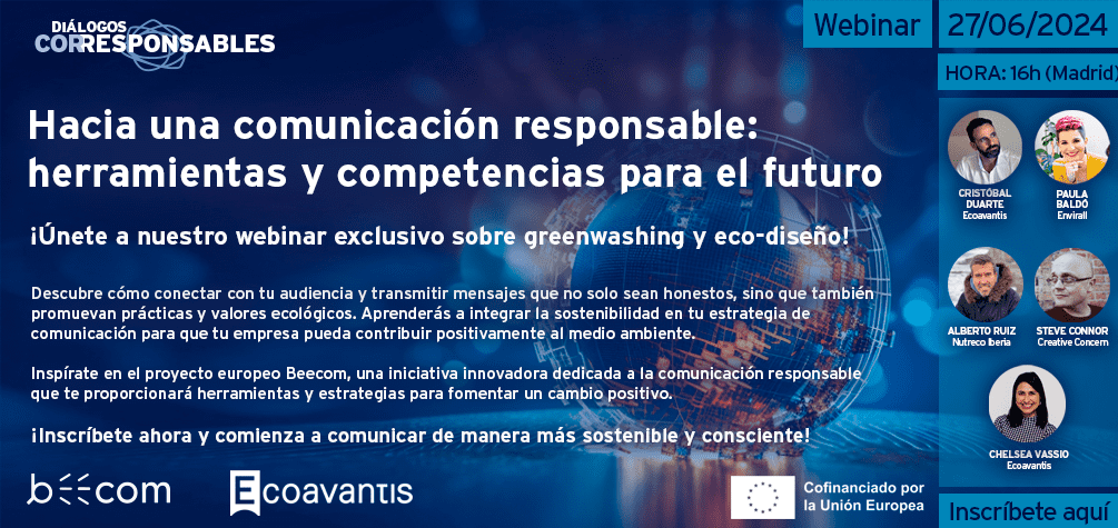Corresponsables's tweet photo. 📓El programa del webinar de hoy:
16:00 – Presentación del Proyecto BeeCom
✅Cristóbal Duarte (@Ecoavantis): abrirá el webinar con una introducción detallada sobre #BeeCom, destacando las herramientas y recursos que ofrece para mejorar la eficiencia y responsabilidad en la comunicación.
16:15 – Una Comunicación Rediseñada sin Greenwashing
✅Paula Baldó (@envirall ), Cristóbal Duarte (@Ecoavantis) y Alberto Ruiz (#Nutreco), abordarán las claves para crear narrativas eficaces y éticas que eviten el #greenwashing.
16:40 – Ecodiseño Digital
✅Chelsea Vassio (@Ecoavantis) y Steve Connor presentarán estrategias sobre cómo el diseño gráfico y el desarrollo web pueden contribuir a la reducción de emisiones, integrando la #sostenibilidad en cada aspecto del diseño digital.
17:10 – Preguntas y Respuestas
Inscríbete 👉 https://t.co/66WyZvUWLR