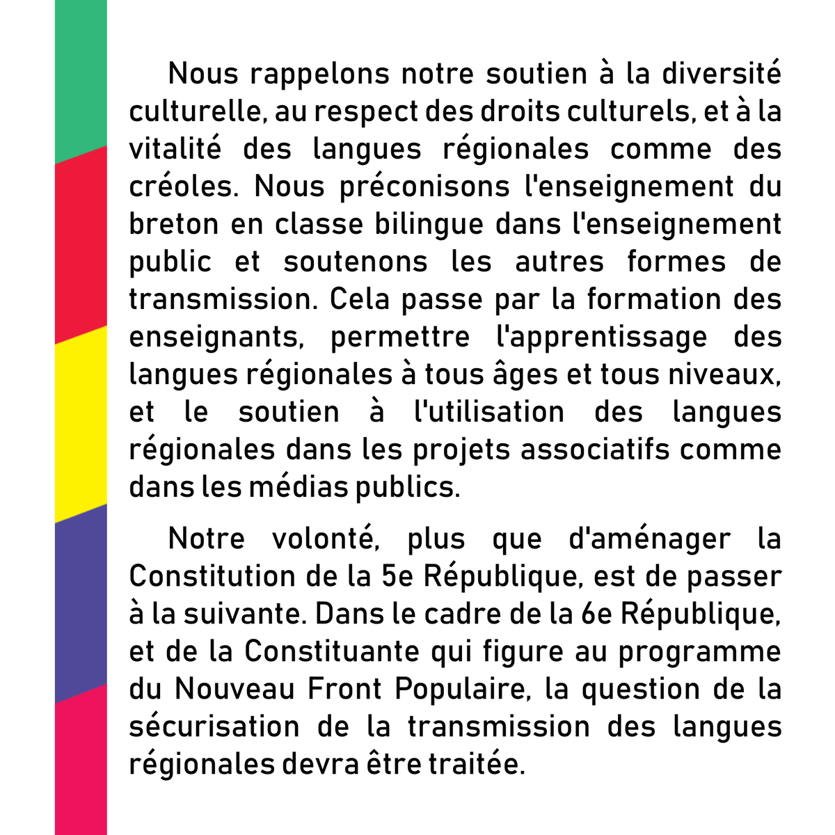 SmolarzFrontPop's tweet photo. Nous rappelons notre attachement à la diversité culturelle et à la richesse des langues régionales.
Er bonnreizh nevez, kinniget e program politikel Talbenn ar Bobl, e vo anv eus treuzkas ar yezhoù rannvroel.
Merci au collectif @NosLangues de porter cette lutte nécessaire. https://t.co/CULv9o54O9
