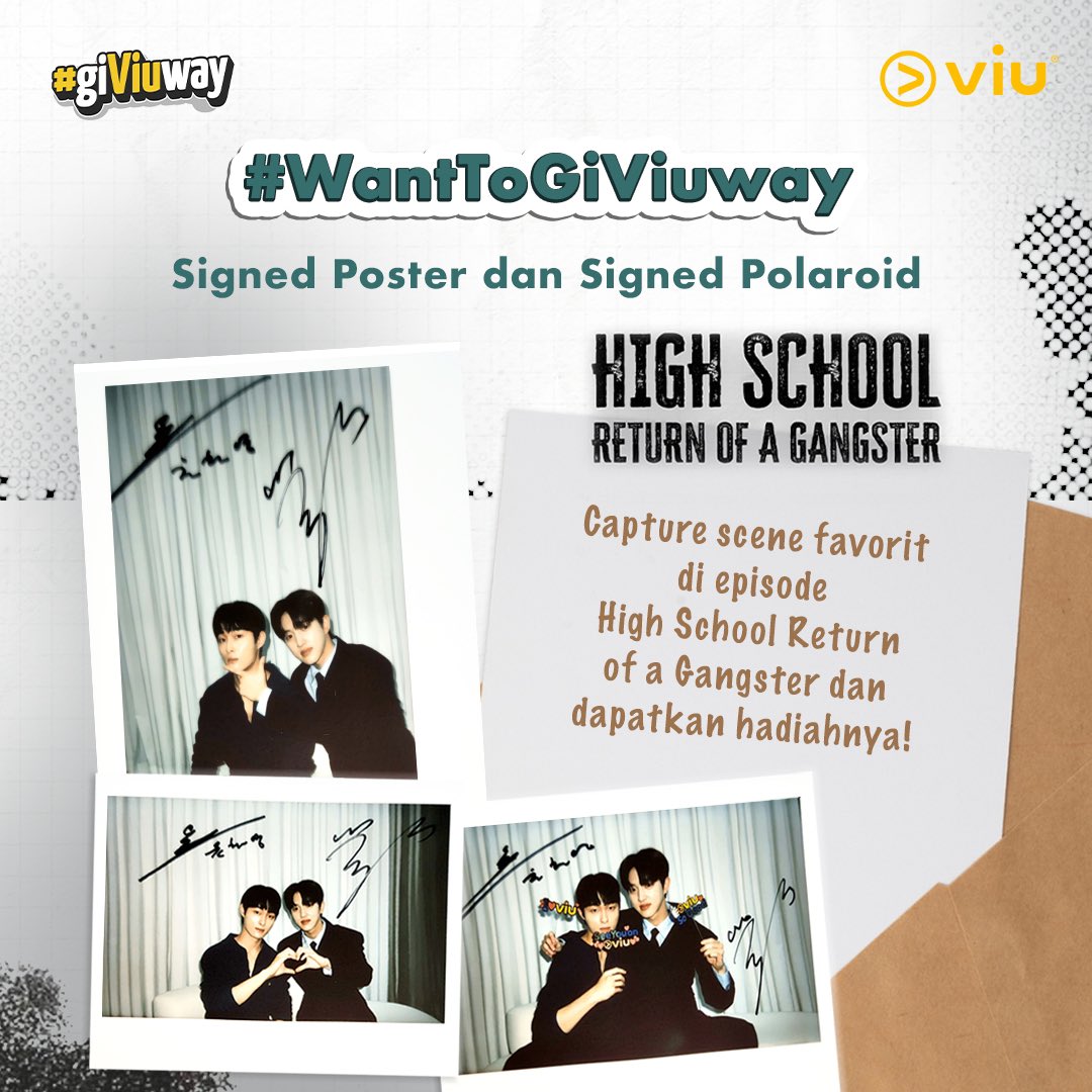 Viu_ID's tweet photo. Ini nih yang dari kemarin ditanyain terus😎 Yuk ikutan kuisnya, siapa tau kamu yang beruntung dapetin Signed Polaroid &amp; Signed Poster High School Return of a Gangster🔥

Jangan lupa cek slide ke-2 buat tau S&amp;Knya, ya!

#Viu #giViuWay #HighSchoolReturnofaGangsterXViu https://t.co/A2qXFAXc5J