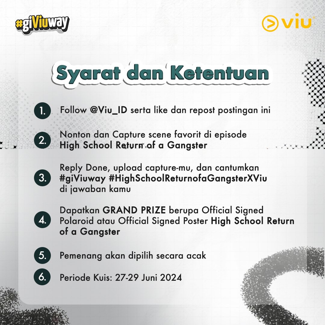 Viu_ID's tweet photo. Ini nih yang dari kemarin ditanyain terus😎 Yuk ikutan kuisnya, siapa tau kamu yang beruntung dapetin Signed Polaroid &amp; Signed Poster High School Return of a Gangster🔥

Jangan lupa cek slide ke-2 buat tau S&amp;Knya, ya!

#Viu #giViuWay #HighSchoolReturnofaGangsterXViu https://t.co/A2qXFAXc5J