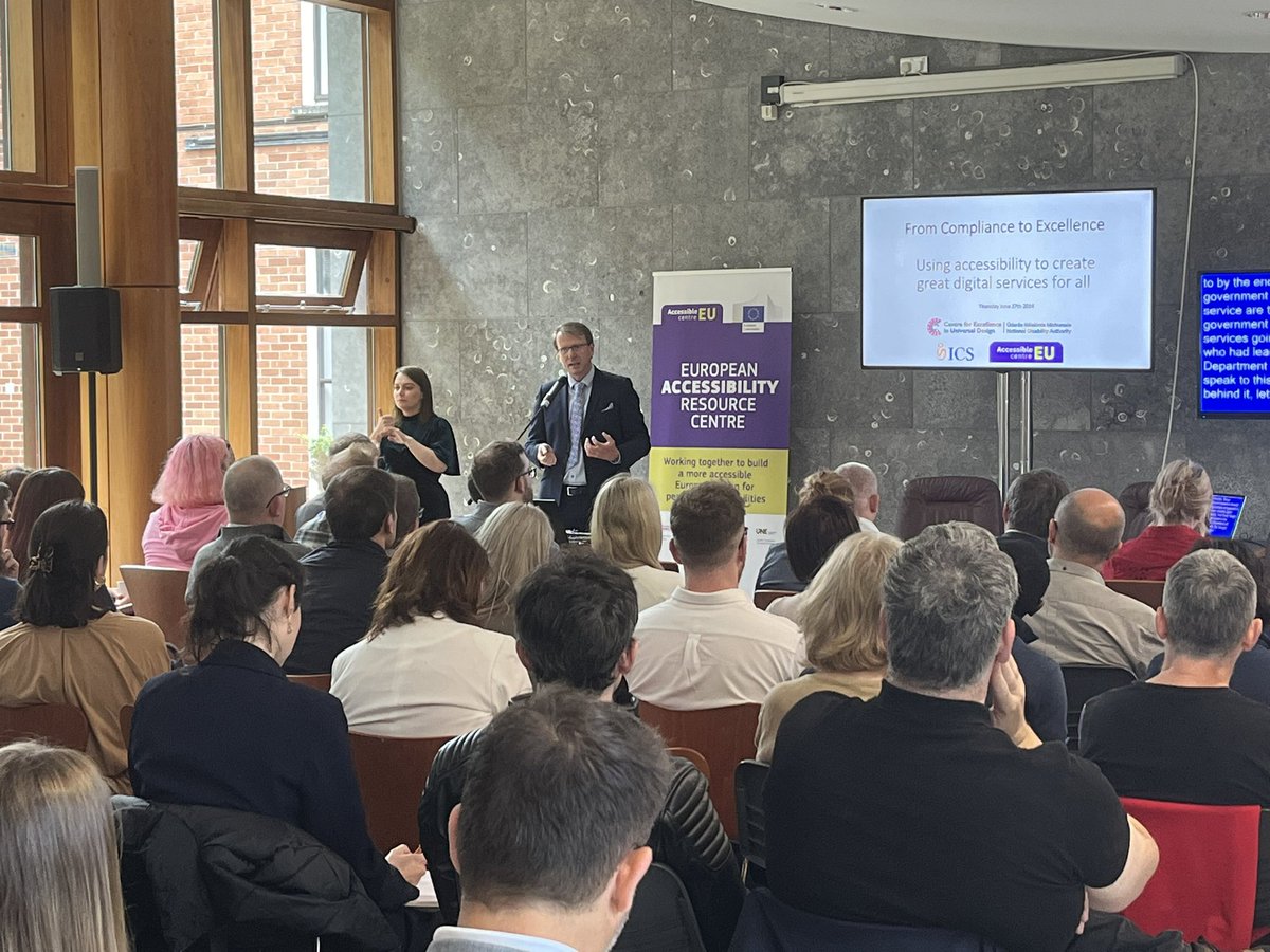 National Disability Authority (@ndaireland) on Twitter photo A full house here at <a href="/NDAIreland/">National Disability Authority</a> today for our hybrid event “From Compliance to Excellence - using accessibility to create digital services for all”.
Dónal Rice, <a href="/CEUD_NDA/">Centre for Excellence in Universal Design (CEUD)</a> Head of Monitoring of the EU Web Accessibility Directive, is providing opening remarks at the seminar. A full house here at <a href="/NDAIreland/">National Disability Authority</a> today for our hybrid event “From Compliance to Excellence - using accessibility to create digital services for all”.
Dónal Rice, <a href="/CEUD_NDA/">Centre for Excellence in Universal Design (CEUD)</a> Head of Monitoring of the EU Web Accessibility Directive, is providing opening remarks at the seminar.