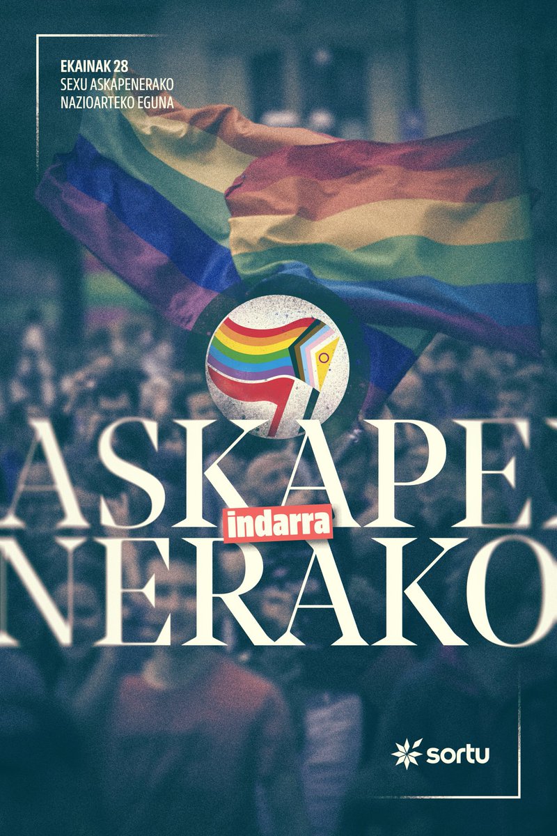 sortuEH's tweet photo. LGTBI bandera geroz eta leku gehiagotan ikusi arren, egunerokoan, eskuina hazten ari da eta komunitatearen aurkako erasoaldi eta erreakzio bortitza ematen ari da.
LGTBI borroka bizitzen aldeko borroka da, askapenerako borroka da, borroka antifaxista da.
ASKAPENERAKO #INDARRA. https://t.co/4hWdyn2QCN