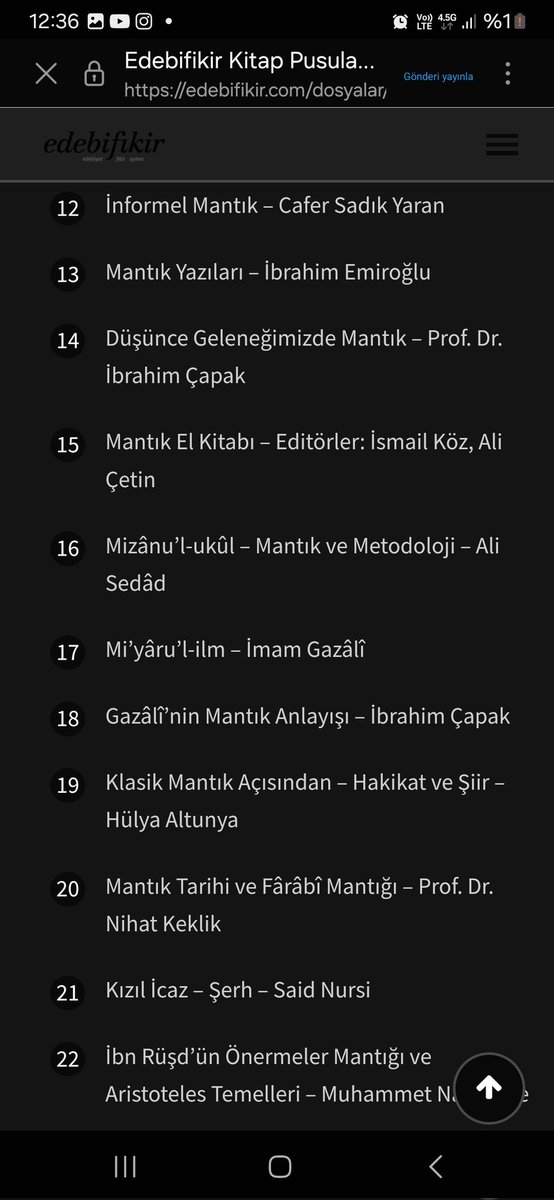 Liste biraz karışık olmuş ama giriş için 1 ve 4 numara yeterli.
Sonrasında 8 de okunur. 
16 17 numara için hoca şart gibi bir şey. Diğerleri çok lazım değil.