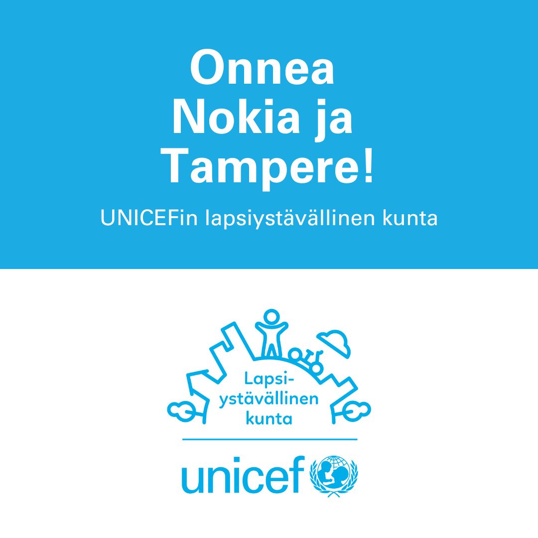 Suomen UNICEF – UNICEF Finland (@unicef_finland) on Twitter photo Onnittelut Pirkanmaalle! Olemme myöntäneet Nokialle ja Tampereelle UNICEFin #LapsiystävällinenKunta -tunnustukset!
Kummassakin kunnassa on saatu aikaan pysyviä, rakenteellisia muutoksia lasten hyväksi. Yhteistyömme jatkuu. 💙
#LapsenOikeudet <a href="/Nokiankaupunki/">Nokian kaupunki</a> <a href="/Tamperekaupunki/">Tampereen kaupunki</a> Onnittelut Pirkanmaalle! Olemme myöntäneet Nokialle ja Tampereelle UNICEFin #LapsiystävällinenKunta -tunnustukset!
Kummassakin kunnassa on saatu aikaan pysyviä, rakenteellisia muutoksia lasten hyväksi. Yhteistyömme jatkuu. 💙
#LapsenOikeudet <a href="/Nokiankaupunki/">Nokian kaupunki</a> <a href="/Tamperekaupunki/">Tampereen kaupunki</a>
