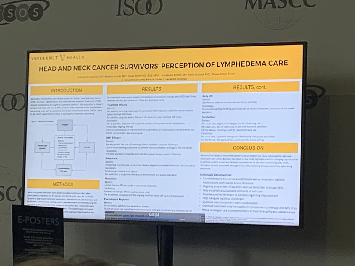 Great presentation #MASCC Lille 🇫🇷 

👉Take home messages - Head &amp; neck cancer patients have:
🔴poor understanding of lymphoedema, 
🔴unrealistic expectations &amp; 
🔴poor acceptance of chronicity