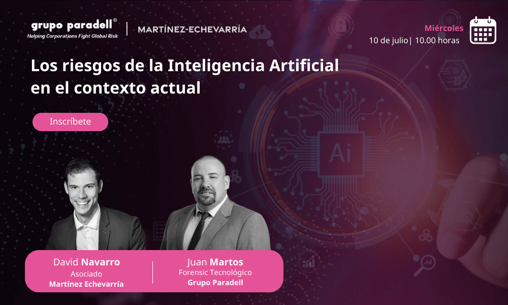 GPARADELL's tweet photo. 🚀 No te pierdas nuestro #WebinarParadell sobre los riesgos de la #InteligenciaArtificial y su impacto en nuestras vidas. Únete el 10 de julio a las 10:00 con expertos de #GrupoParadell y #MartínezEchevarría. ¡Inscripción gratuita! 👉https://t.co/lq1qSsOIRp https://t.co/7oAbv4Vx8d