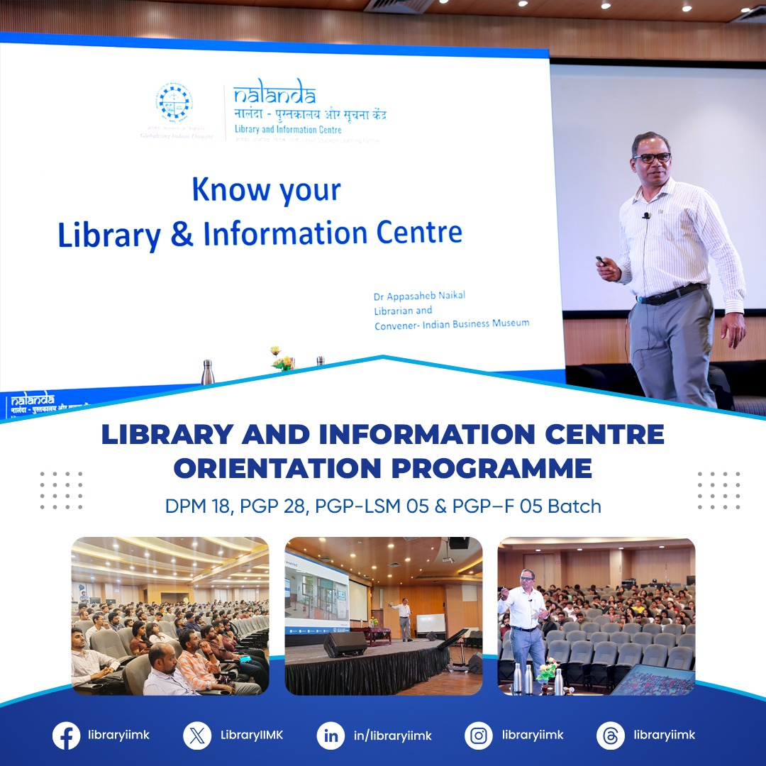 LibraryIIMK's tweet image. Nalanda - Library &amp;amp; Information Centre, IIMK, conducted a library orientation program for the new incoming batches of DPM 18, PGP 28, PGP-LSM 05, and PGP-F 05. The session was led by Dr. Appasaheb Naikal, (@naikal)  the Librarian.
