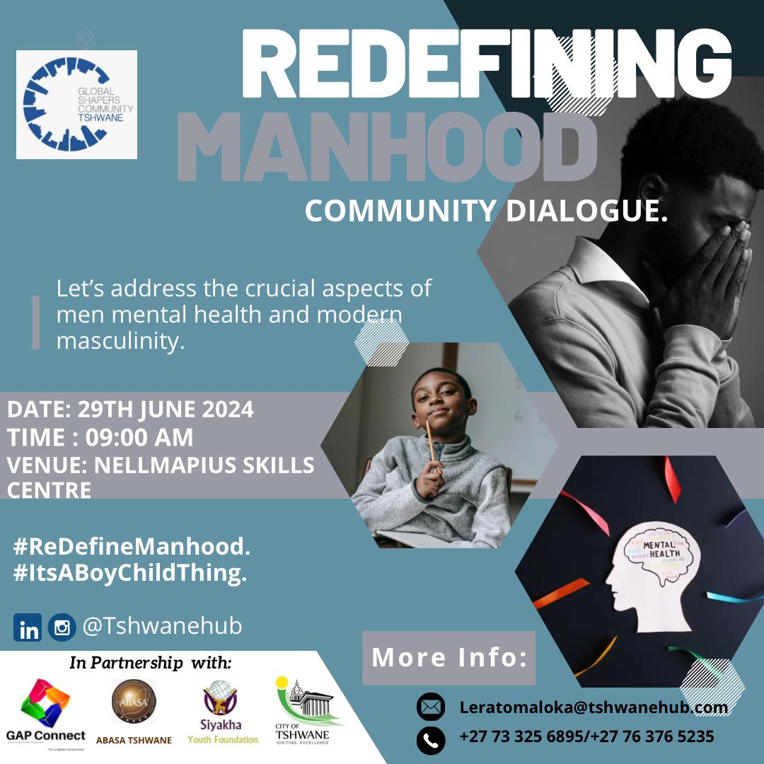 Excited to announce the Redefining Manhood event on June 29th, 2024 at Nellmaphius Skill Centre.

Join us for discussions on Father Matters, Toxic Masculinity, and the Influence of African Culture. Link: docs.google.com/forms/d/e/1FAI…

#MensMentalHealth #Tshwanehub