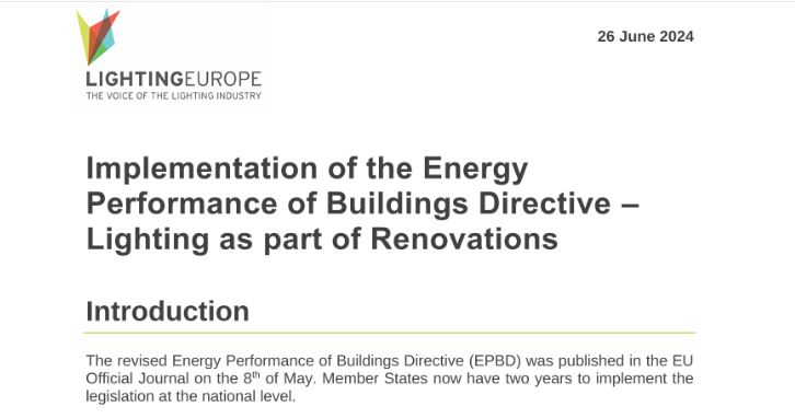 📰Our new position about the EPBD implementation is out. All types of building renovations must address lighting! Of key importance: use of LED with sensors and controls + minimum requirements for IEQ, including lighting.

Read more: bit.ly/4bu72Fa