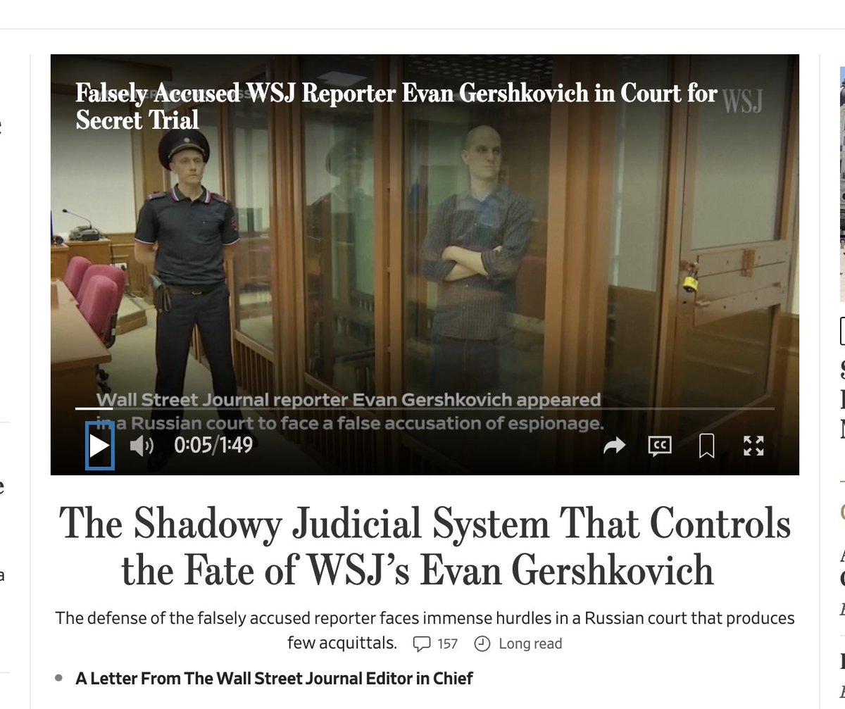 Our <a href="/WSJ/">The Wall Street Journal</a> colleague spent part of yesterday padlocked in a glass box in a Russian courtroom in a sham trial that any even slighty informed person knows is a farce.

We won't stop fighting for Evan. He deserves his life back.

We miss him &amp; his brilliant work.
#IStandWithEvan