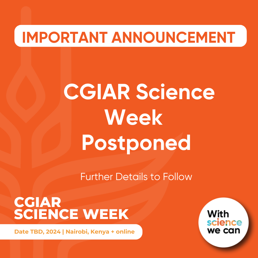 CGIAR's tweet photo. 🚨 Important Update: Due to unforeseen circumstances we must postpone #CGIARScienceWeek. Stay tuned for details on a new date. 

ℹ More information: https://t.co/ZD7zi2ZGAU  

@kalromkulima https://t.co/vy3dYUEivw