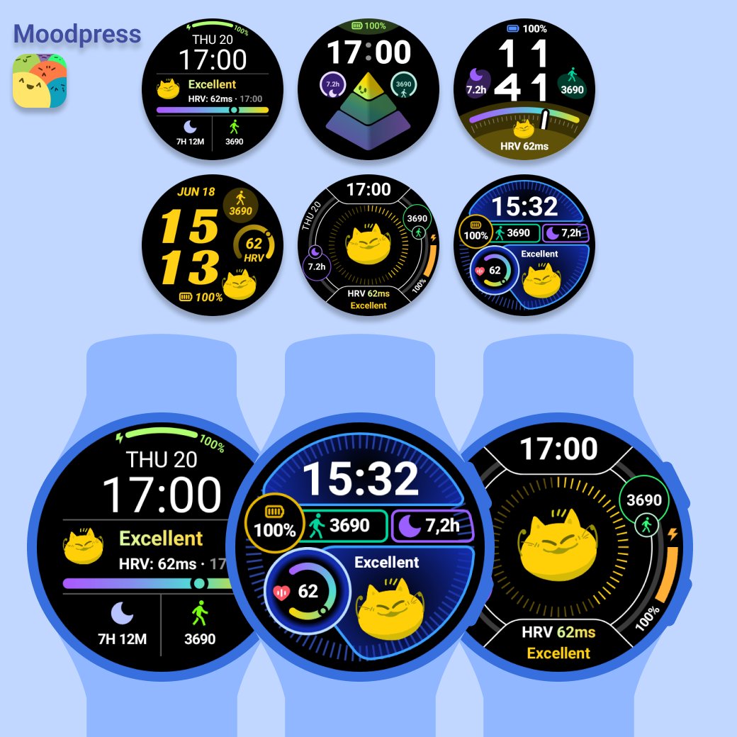 MoodpressApp's tweet photo. 💥 Moodpress Watch app measures your HRV values to help you understand your stress levels in a more fun and intuitive way.

📷 Get cool watch faces on your watch now!
#moodpress #smartwatch #watchfaces #stresswatch #stressmonitor #mooddiary #moodtacker #emotiontracke #journaling https://t.co/Fuq6w5TJTL