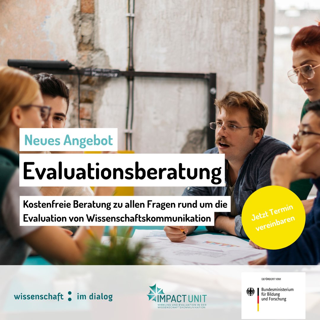 wissimdialog's tweet photo. Juhu, die #ImpactUnit startet in die zweite Förderphase! 🎉 Ab sofort könnt ihr kostenfreie Online-Beratungstermine bei unseren Expert*innen buchen, um Fragen zu eurer Evaluationsstrategie zu klären:
🆕 https://t.co/XyKze9CiFK
Danke an das @BMBF_Bund für die Förderung!
#Wisskomm https://t.co/4LOEAVwh77