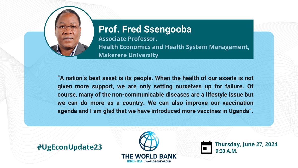 bartlettdaron's tweet photo. A country with an unplanned healthcare system is setting itself up for failure, according to Prof Fre Ssengooba  
#UgEconUpdate23 https://t.co/Xwje4A954C