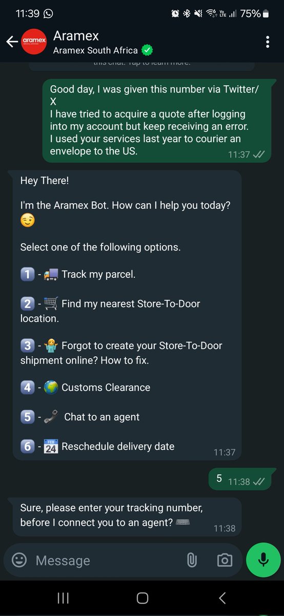 rheemie's tweet photo. @AramexSA Clearly you do not understand my issue as your Bot does not have any options to assist me. https://t.co/zvYcJteeVq