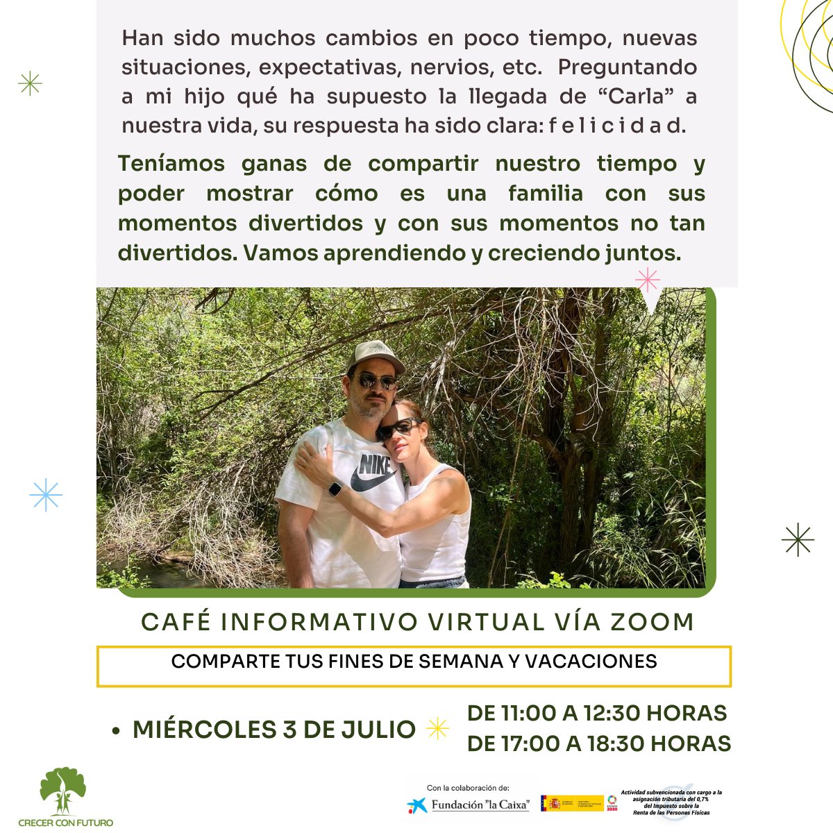 ¿Sabes que puede cambiar al vida de un chico o chica que está muy cerca de ti?👦🌳👧

En el café informativo del próximo miércoles 3 de julio te contamos en qué consiste y los requisitos necesarios para ser #FamiliaColaboradora💚.

¡Contamos contigo!⤵️
crecerconfuturo.org/familias-colab…