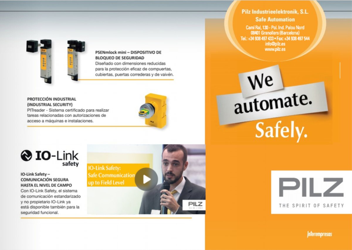 Pilz_ES_PT's tweet image. 📰 Un año más, nuestros servicios e innovaciones aparecen en el especial “Selección seguridad en la industria” de @int_automatic. 
✅ Bloqueo de seguridad #PSENmlock mini.
✅ Autorización de accesos #PITreader.
✅ Sistema de comunicación #IOLinkSafety.
👉 interempresas.net/FlipBooks/ZS/1…