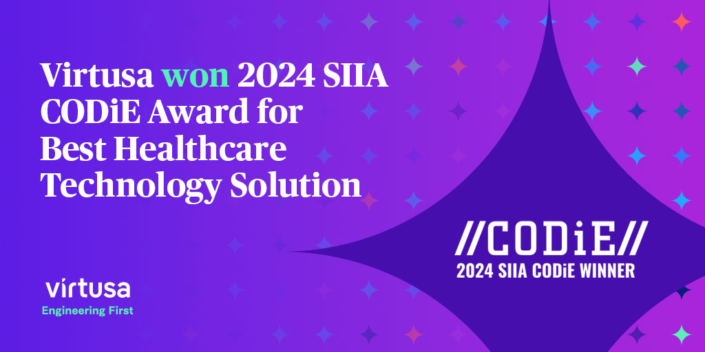 Virtusa (@virtusacorp) on Twitter photo We are proud to share that our SCORE solution won Best Healthcare Technology Solution at the SIIA <a href="/CODiEAwards/">CODiE Awards</a> 2024! Our AI-driven #solution enhances clinical trials by automating #samplecollection. Discover more: splr.io/6017YCz4f #EngineeringFirst #HealthcareInnovation We are proud to share that our SCORE solution won Best Healthcare Technology Solution at the SIIA <a href="/CODiEAwards/">CODiE Awards</a> 2024! Our AI-driven #solution enhances clinical trials by automating #samplecollection. Discover more: splr.io/6017YCz4f #EngineeringFirst #HealthcareInnovation