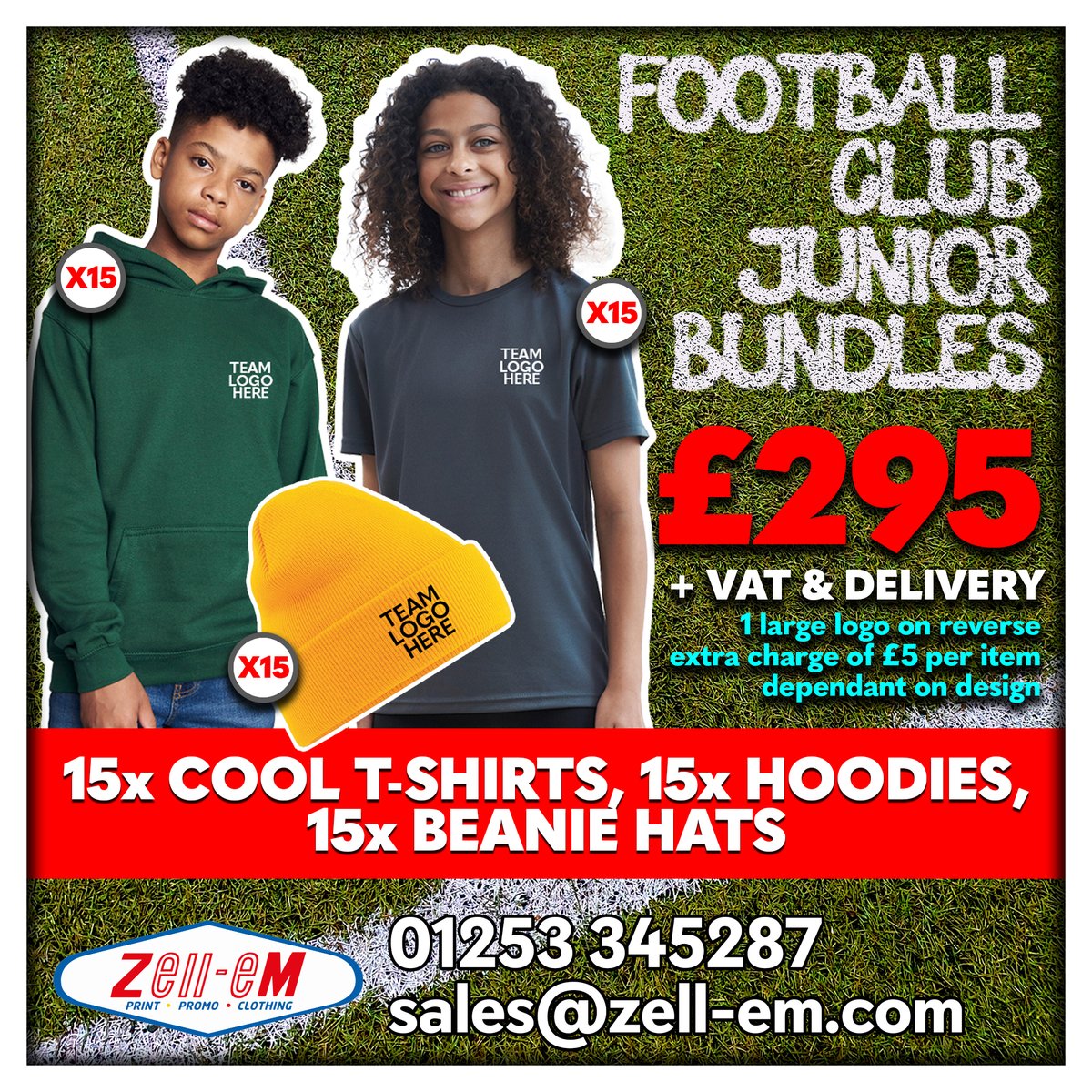ZellEmGroup's tweet photo. Order your custom junior team bundle today! 15 t-shirts, hoodies &amp; beanies with your team logo! £295 +VAT &amp; del
📞 01253 345287 📨 sales@zell-em.com and https://t.co/wMTdi0IPCs
#football #euros24 #juniorteam #bundle #embroidery #lancashire #blackpool #lythamstannes #preston https://t.co/PL6lP8QhH3