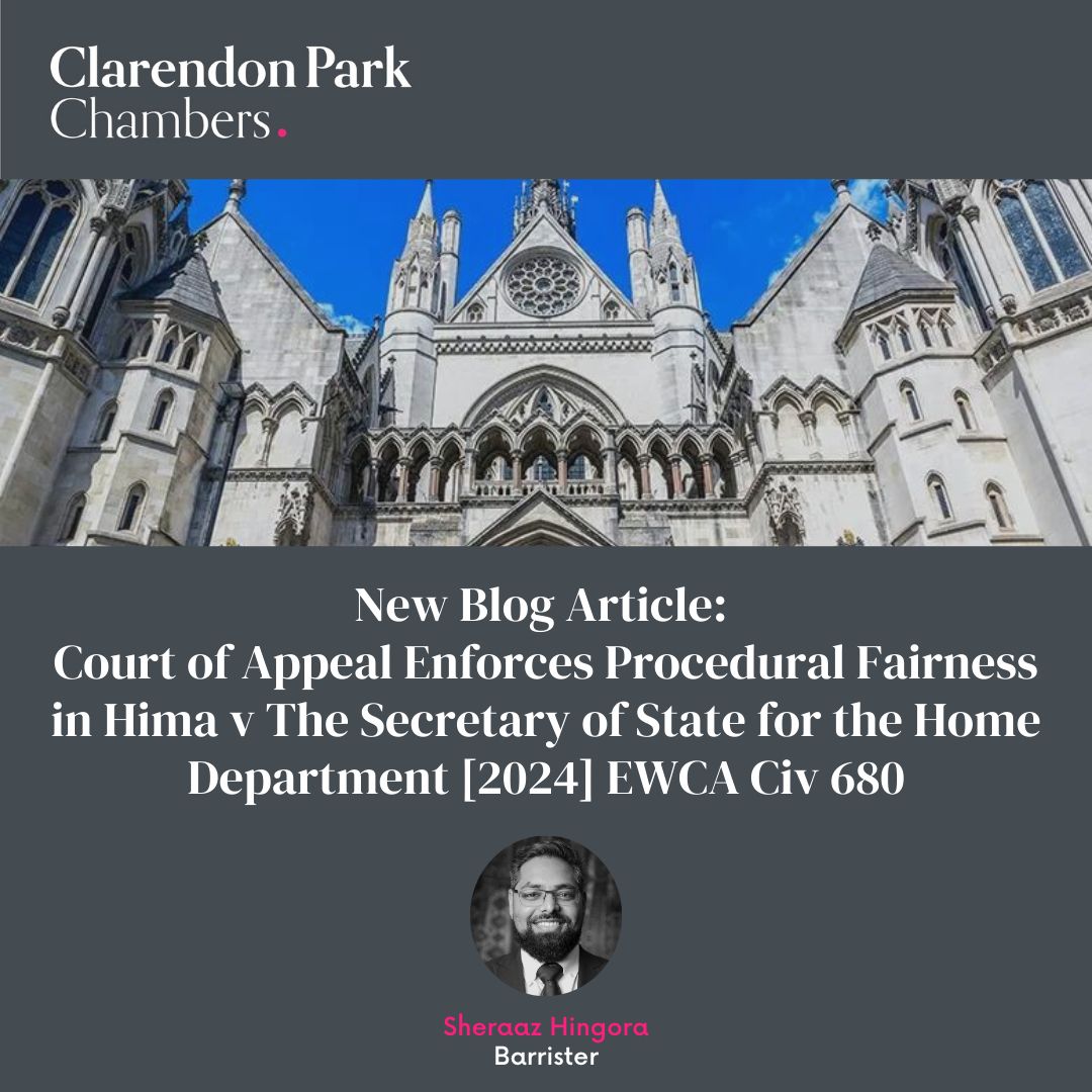 New Blog Article: Court of Appeal enforces procedural fairness in Hima v The Secretary of State the Home Department [2024] EWCA Civ 680.

Click on the link below to read the full article by Mr Sheraaz Hingora.

cpclaw.co.uk/article/court-…