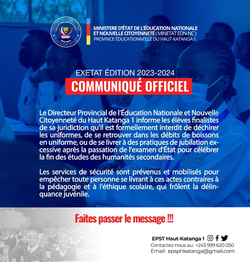 Kalombo2Gael's tweet photo. Éducation nationale :Haut Katanga 1 message du directeur provincial https://t.co/kqPlRWdQQq