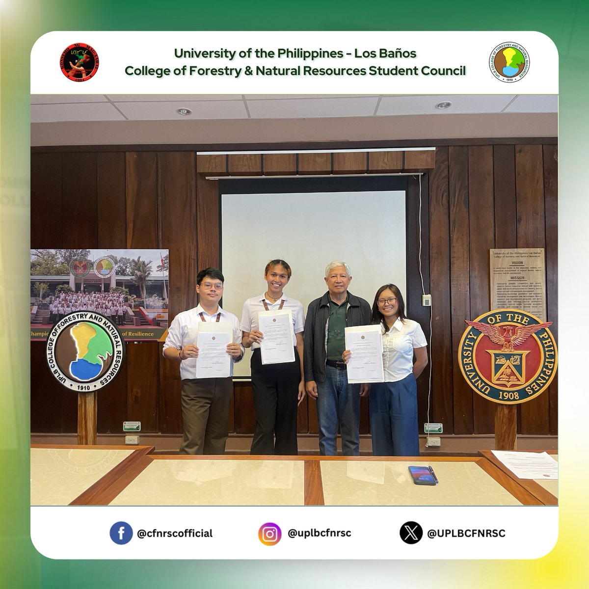 UPLBCFNRSC's tweet photo. This marks the beginning of a new administration that will champion CFNR students, the college, the university, and the community as they take on the challenge of navigating pressing issues of society; to take important roles in student-led movements.

(3/4) https://t.co/5jskeWgrB7