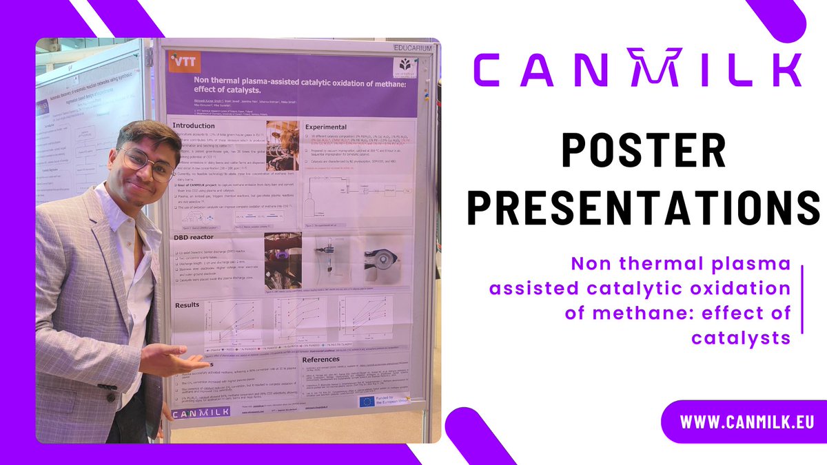 🌟 Poster Presentations on Noble Metal Catalysts for Plasma-Assisted Oxidation of Methane 🌍

PhD student Abhinash Kumar Singh represented CANMILK at the NSC 🇳🇴 and ISCRE 28 🇫🇮 conference! His research is important for our methane abatement goals. 

➡ canmilk.eu/2024/06/26/pos…
