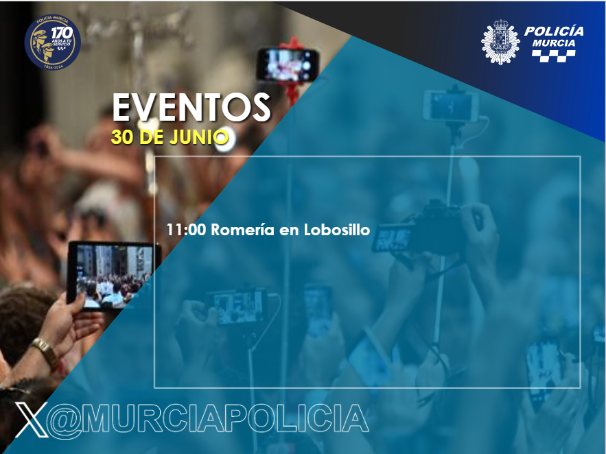 MurciaPolicia's tweet photo. Esta mañana, a partir de las 11:00 horas, se celebrará una romería en #Lobosillo
👉🏻Si tienes previsto desplazarte por la zona, tenlo en cuenta y planifica tu ruta con antelación.
🚔Estaremos presentes para garantizar la seguridad del evento. https://t.co/ACmVl1ECsn