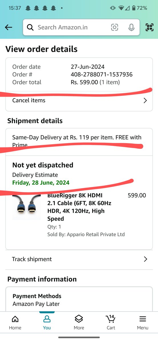himamsh_k's tweet photo. @amazonIN @AmazonHelp
I have ordered the product, by looking at the delivery date( even the shipment details show the same-Day-Delivery) . Now it's showing arriving tomorrow. I've ordered it because I needed it today. https://t.co/UvVtZXUqGS