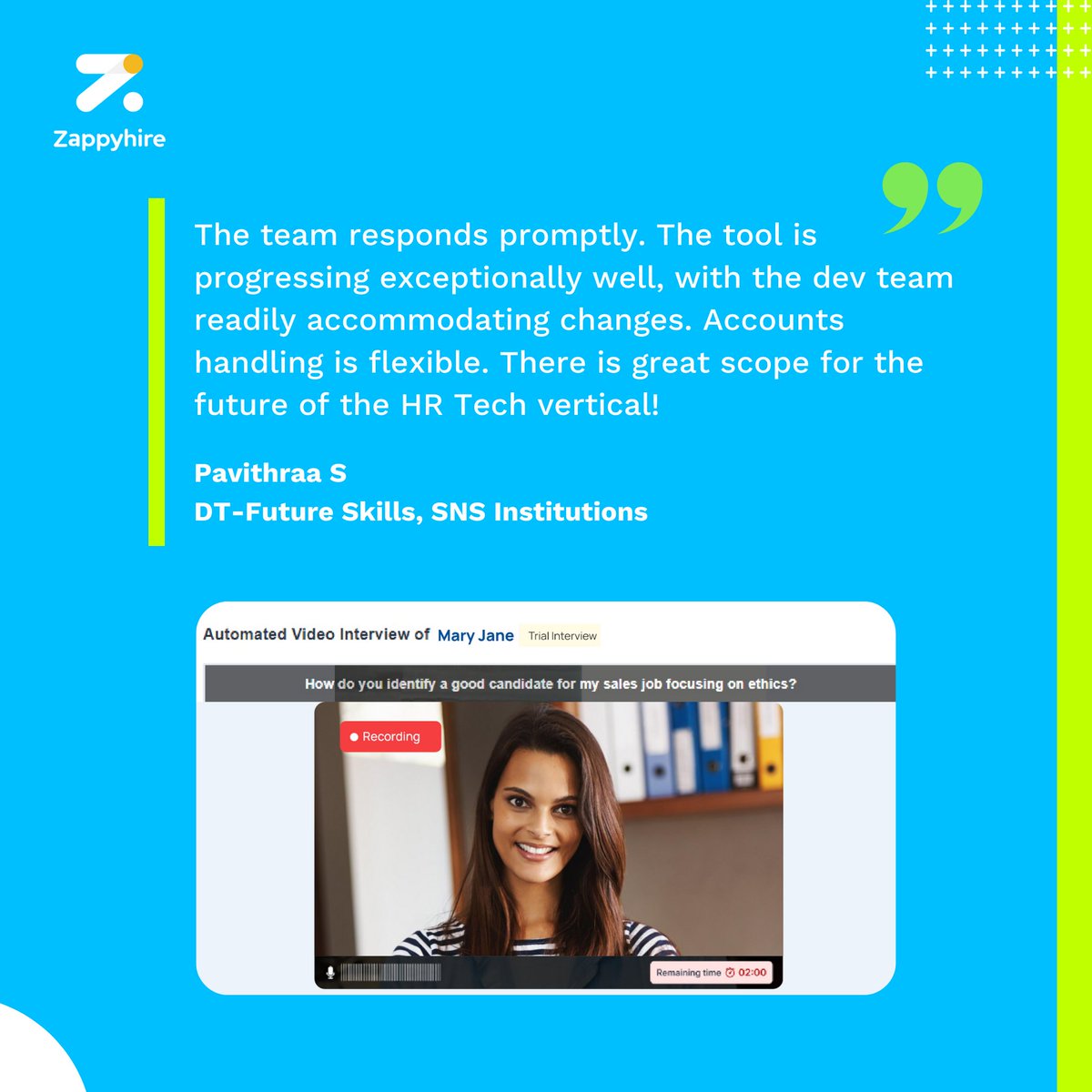 zappyhireglobal's tweet image. ZappyVue is here, and the reviews are pouring in - spoiler alert: our customers are lovin’ it! 
We’ll also let you in on a secret! 🤐Sign up NOW to enjoy FREE CREDITS available for a limited time only.
bit.ly/3RHNeXA
#ZappyVue #automatedvideointerviews #videointerviewing