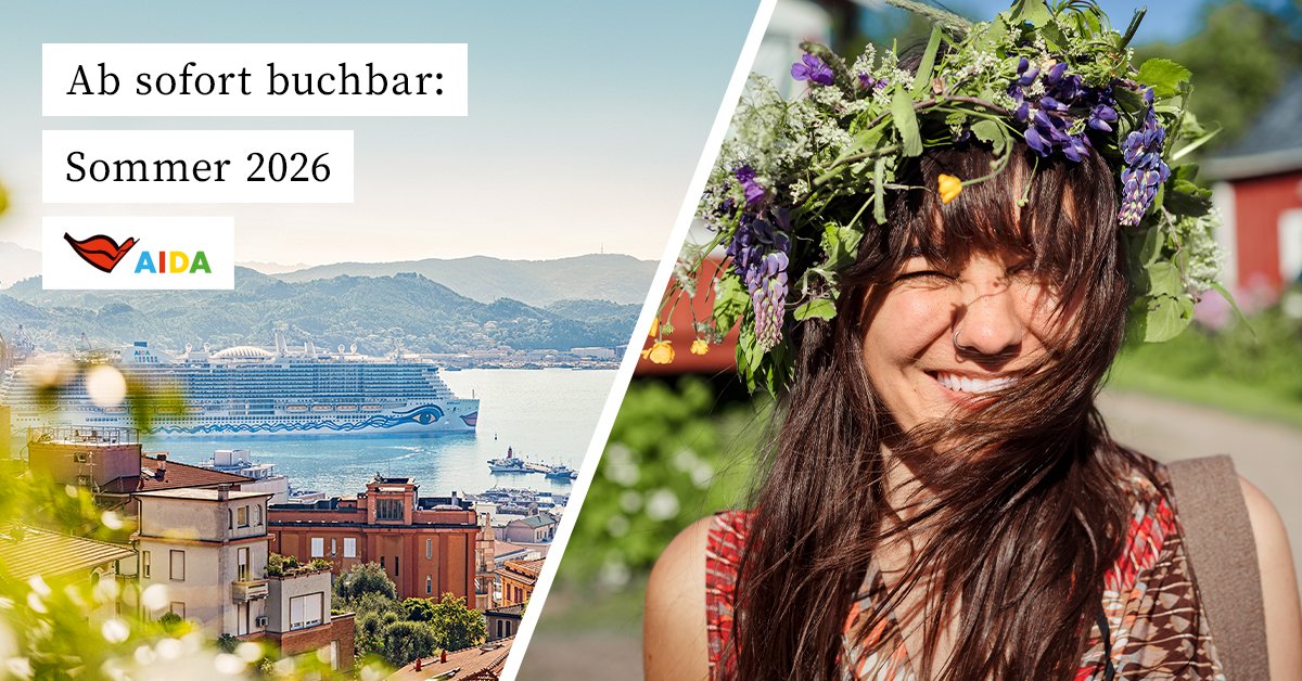Das #AIDA Sommerprogramm #2026 ist da - mit Reisen zur #Sonnenfinsternis, zu den Nordlichtern oder einfach in Richtung Sonne. Alle Infos hier: bit.ly/3XBWyA8