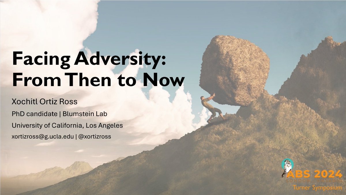 xortizross's tweet photo. Honored to have been invited to give a talk at #ABS2024 for the Charles H. Turner Symposium! Come check out my talk today at 10:45 to learn more about me. Spoiler alert: mitigating the costs of adversity requires external support. https://t.co/hLNQXhosO2