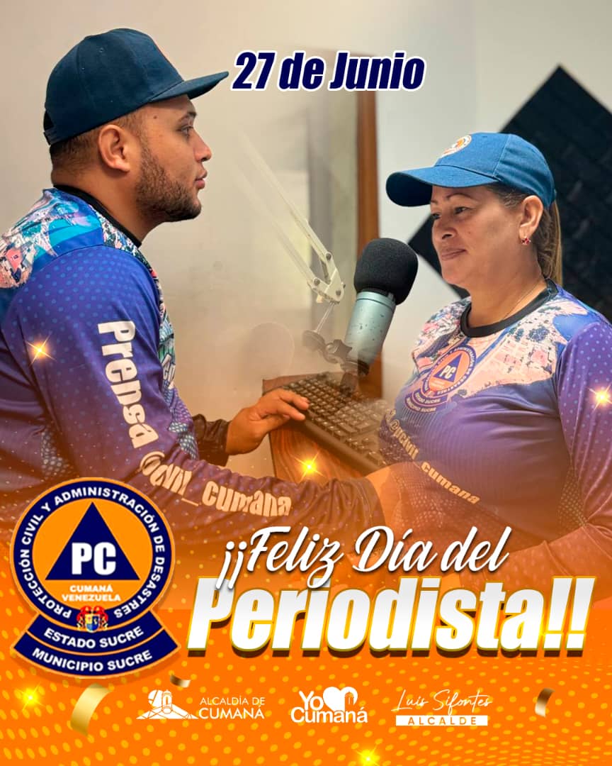 YO❤️CUMANÁ
#27Jun| Efeméride 🧡

Hoy, en Venezuela, celebramos el día del periodista, personas encargadas de usar herramientas y habilidades para informar acontecimientos y hechos de forma veraz y oportuna.