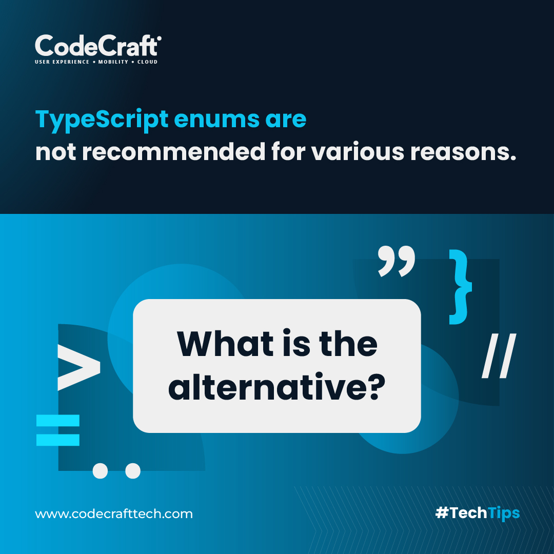 codecrafttech's tweet image. TypeScript enums might not be your best bet. Explore the alternatives!
Check out this #TechTip!
#CodeCraftTech #TechTipsThursday #git #Coding #CodingLife #Programming #CleanCode #GitProTips #SoftwareDevelopment