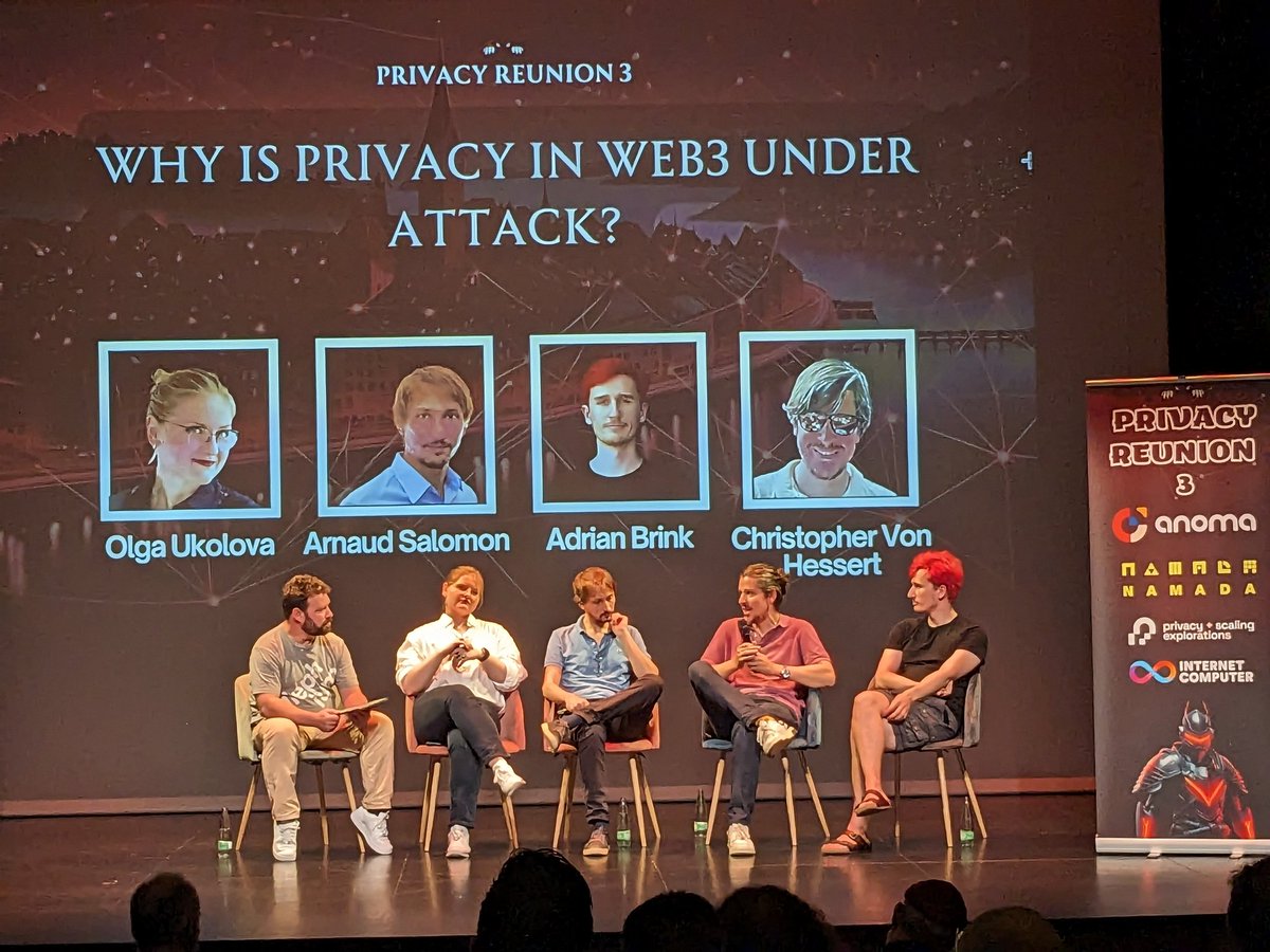 privacyguardia's tweet photo. Why is Privacy in Web3 Under Attack 🥷 happening now! 

Discussing the motivations and fears behind the latest attacks, and how builders can position themselves to avoid persecution.

@_polto_, @dr_ukolova, @ArnaudSalomonCH, @cvhessert &amp; @adrianbrink https://t.co/kHFpovdltd