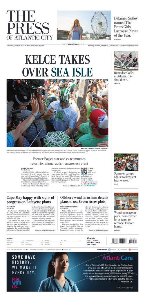 Front page of today’s <a href="/ThePressofAC/">Press of AC</a> featuring stories by @ACPressRapallo <a href="/MichelleBPost/">Michelle B. Post</a> and <a href="/Jerseynews_Bill/">Bill Barlow</a>