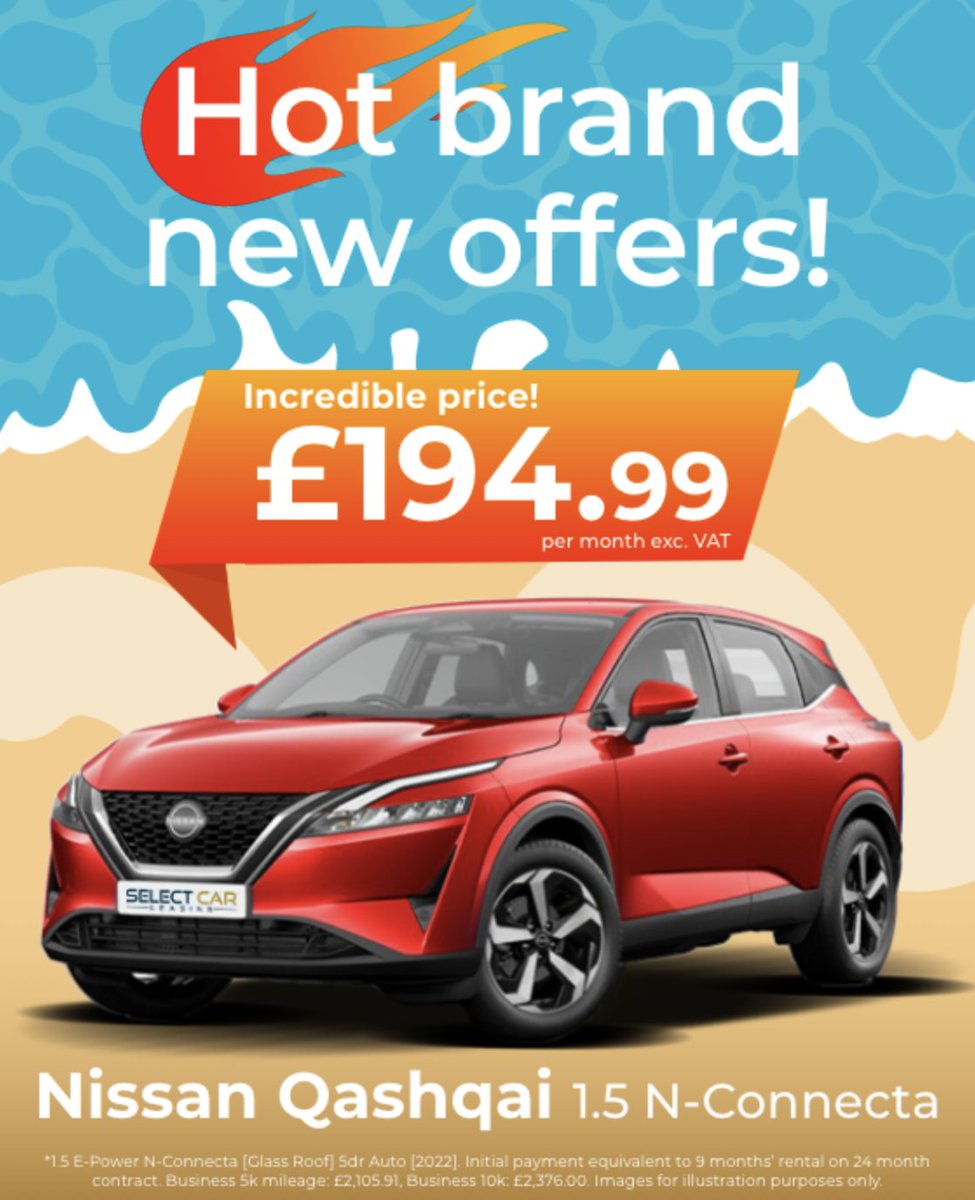Make a splash this summer with hot new lease deals from Select!

Dive in now:eu1.hubs.ly/H09Xgtv0

#SelectCarLeasing #WestMidlands

(price shown on image correct at posting)