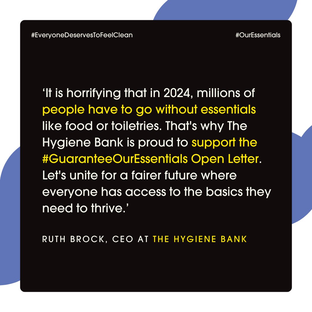 Today, the Hygiene Bank stands next to another 200 charities to ask the next Prime Minister to put tackling hardship at the top of their agenda from day one. Read the full letter here 👉 thehygienebank.com/over-200-chari… #OurEssentials #EveryoneDeservesToFeelClean