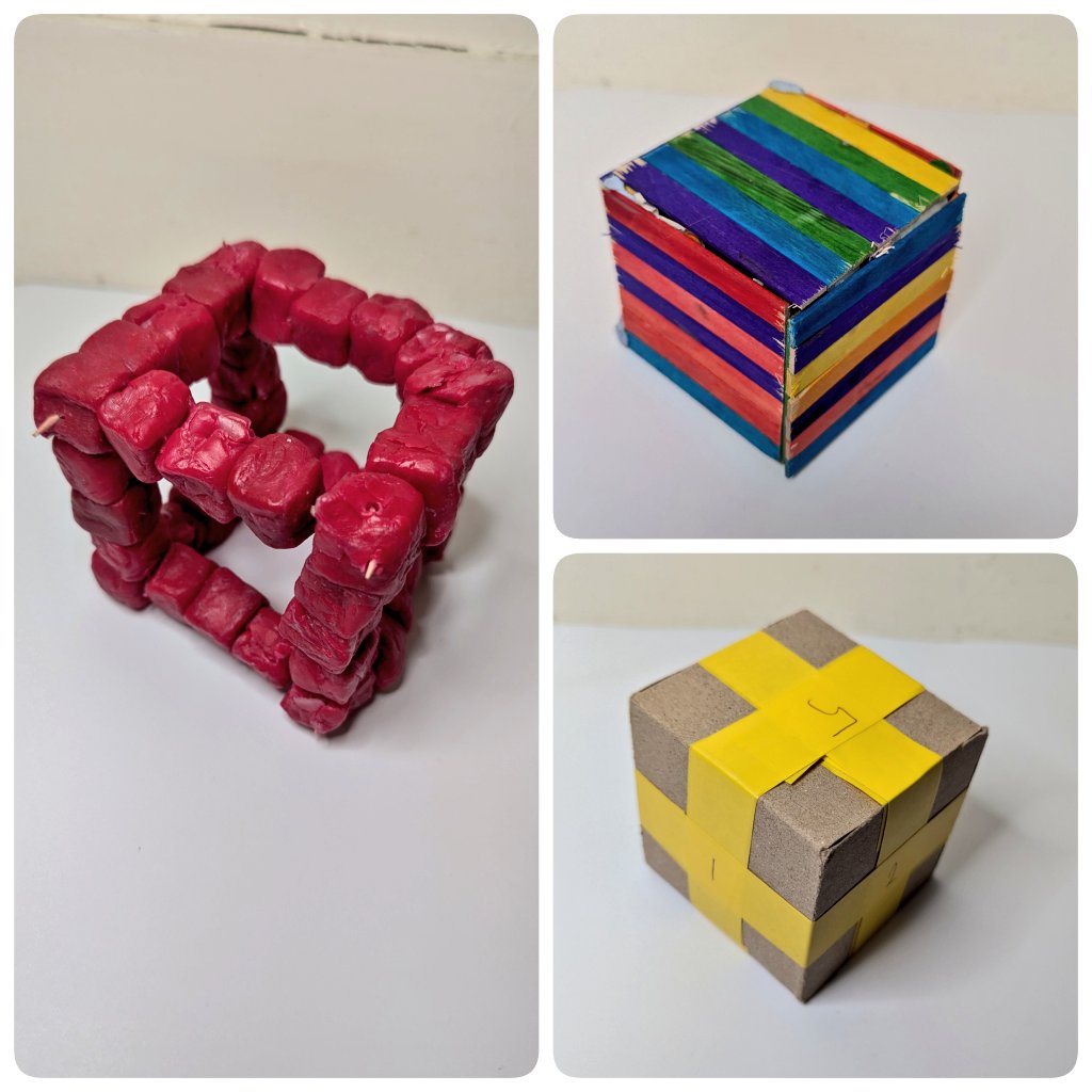 Year 8 extended project homework is coming in! The brief was to create a 7cm cube out of anything... Be as creative as possible! 😃 We are liking the noodles, staples and concrete entries so far! #3DArt #Cube #Design