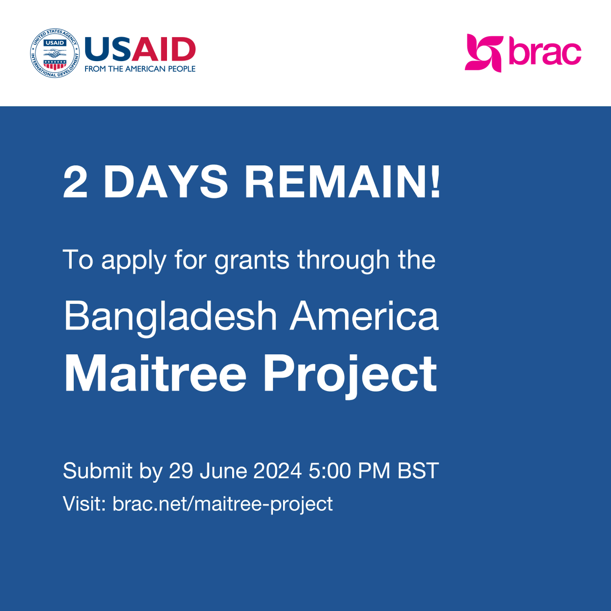 Seize this grant opportunity for your organization and strengthen your community. Details regarding eligibility and application materials can be found in the document.

The Bangladesh America Maitree Project, a five-year USAID-funded initiative, enhances Bangladeshi civil