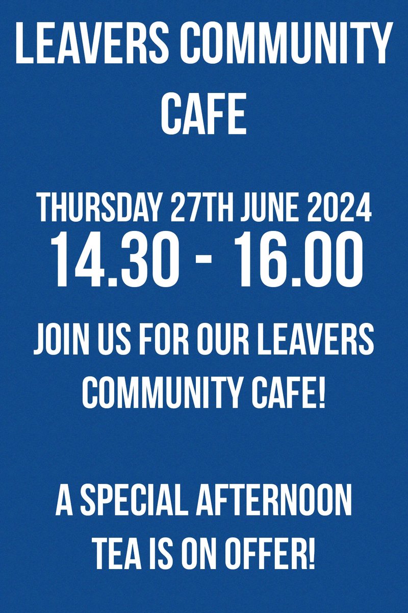 We can't wait to see you all at our last cafe of the year! 

Today (Thursday 27th June) between 14.30 and 16.00!

Afternoon tea is on offer today!