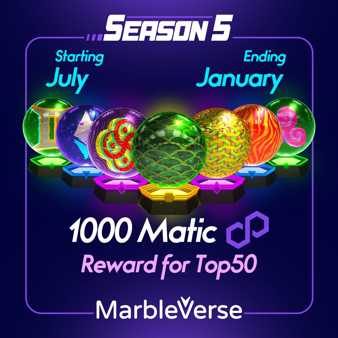 🏁🎉 Exciting news, MarbleVerse fans! Season 5 of  thrilling Marble Racing game is kicking off on July 2nd! 🚀 Get ready to race, compete, and win amazing rewards! 🏆🥇 

#MarbleVerse #MarbleRacing #Matic #PolygonNFTs