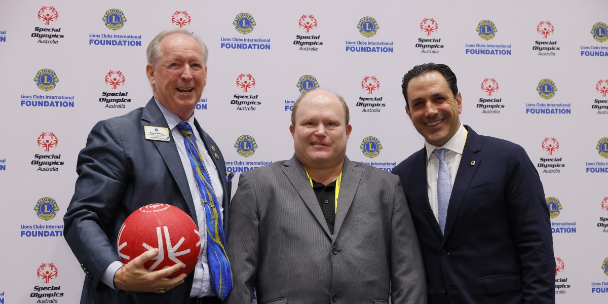 SpecialOlympics's tweet photo. Nine @LionsClub leaders were honored at their International Convention in Melbourne for their commitment to Special Olympics! Unified sports like Zumba and Table Tennis were showcased by talented athletes from @SOAustralia and Australia's Leos. #LCIFLions #LionsCon24 https://t.co/J3aRcvhbRf