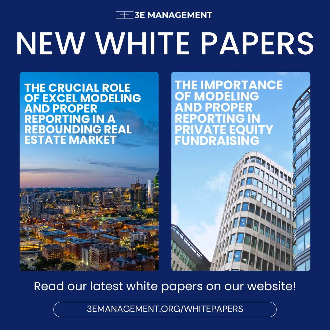 3E_Management's tweet image. Have you read our two latest white papers? Visit our website today to read about Excel modeling and proper reporting in private equity and real estate.
3emanagement.org/whitepapers
#ExcelModeling #ProperReporting #3EManagement